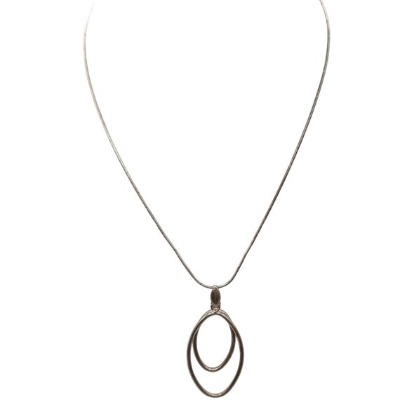 Sterling Silver 925 Double Oval Loop Pendant Chaint Necklace 16" - Picture 1 of 10